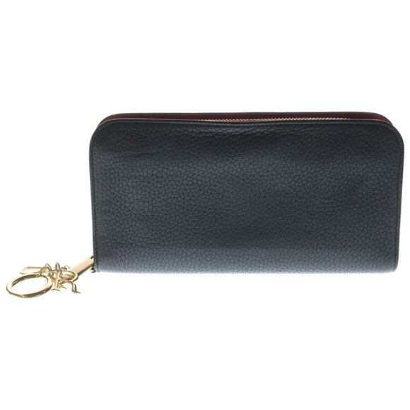 Dior Long Wallet with Charm Card Case Black Pink Leather Gold